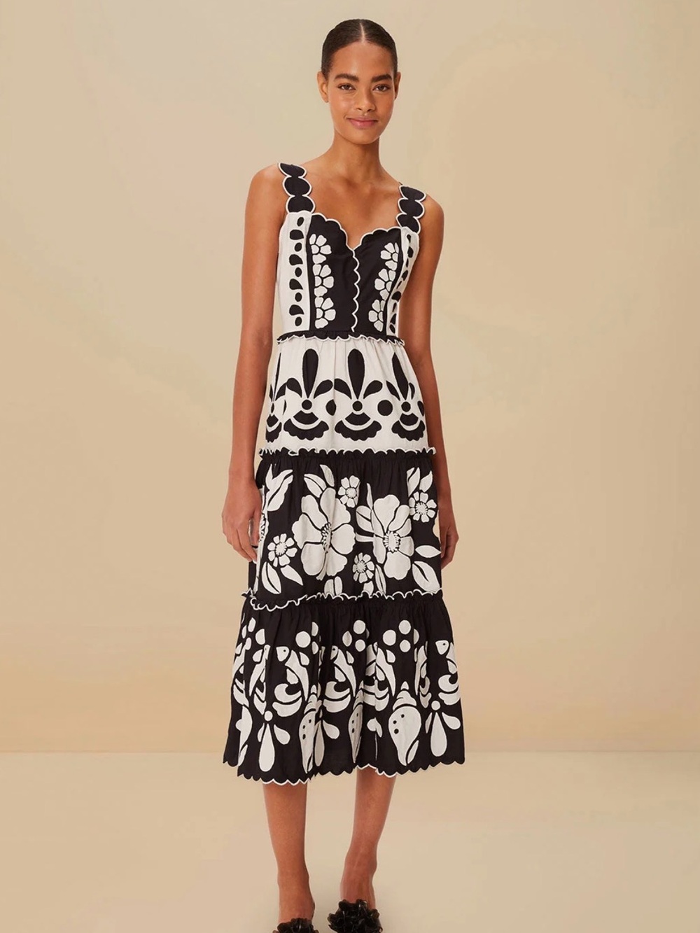 FARM Rio Black & White Floral Tiered Maxi Dress - Picture 6 of 8